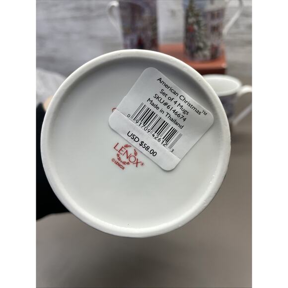 Vtg LENOX for the Holidays Mugs Set Of 4 AMERICAN CHRISTMAS 4 1/2" - Picture 4 of 15